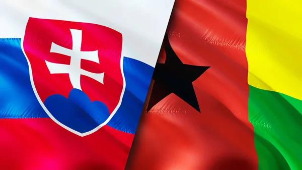 Slovakia and Guinea Bissau flags. 3D Waving flag design. Slovakia Guinea Bissau flag, picture, wallpaper. Slovakia vs Guinea Bissau image,3D rendering. Slovakia Guinea Bissau relations alliance an