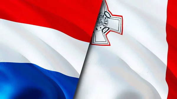 Nederland Malta Vlaggen Waving Vlag Ontwerp Nederland Malta Vlag Foto — Stockfoto