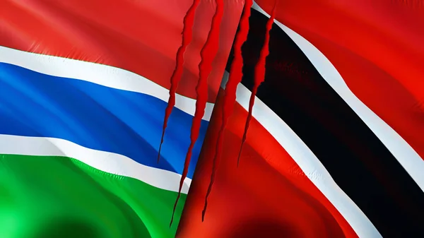 Gambia Trinidad Tobago Flags Scar Concept Waving Flag Rendering Gambia — Fotografia de Stock
