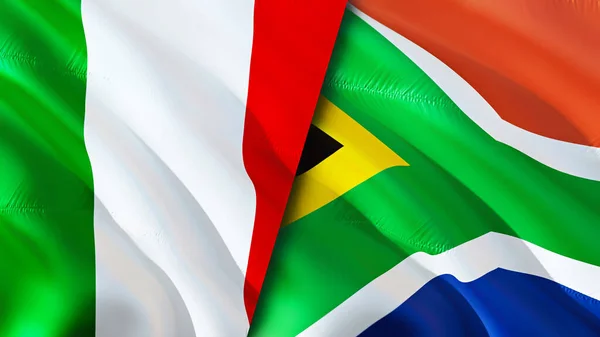 Italy and South Africa flags. 3D Waving flag design. Italy South Africa flag, picture, wallpaper. Italy vs South Africa image,3D rendering. Italy South Africa relations alliance an