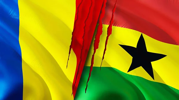Romania Ghana Flags Scar Concept Waving Flag Rendering Romania Ghana — Stockfoto