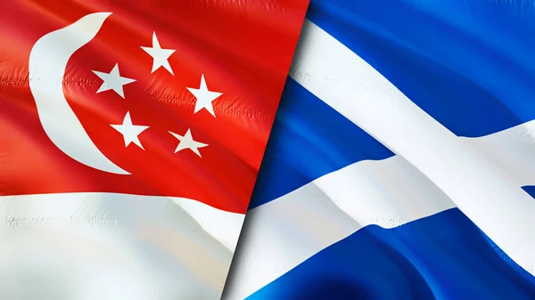 Singapore and Scotland flags. 3D Waving flag design. Singapore Scotland flag, picture, wallpaper. Singapore vs Scotland image,3D rendering. Singapore Scotland relations alliance an