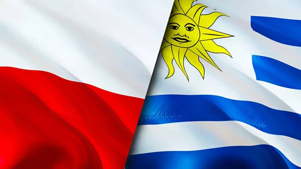 Poland and Uruguay flags. 3D Waving flag design. Poland Uruguay flag, picture, wallpaper. Poland vs Uruguay image,3D rendering. Poland Uruguay relations alliance and Trade,travel,tourism concep