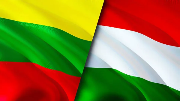 Lithuania and Hungary flags. 3D Waving flag design. Lithuania Hungary flag, picture, wallpaper. Lithuania vs Hungary image,3D rendering. Lithuania Hungary relations alliance and Trade,travel,touris