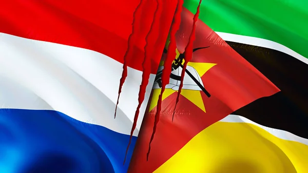 Banderas Holanda Mozambique Con Concepto Cicatriz Bandera Ondeante Representación Países — Foto de Stock