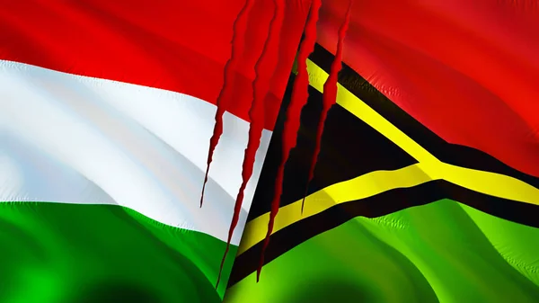 Hongarije Vanuatu Vlaggen Met Litteken Concept Wuivende Vlag Weergave Hongarije — Stockfoto