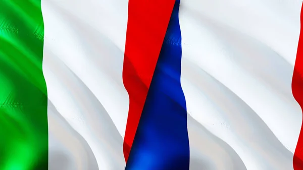 Olaszország Franciaország Zászlói Integető Zászló Design Olaszország Franciaország Zászló Kép — Stock Fotó
