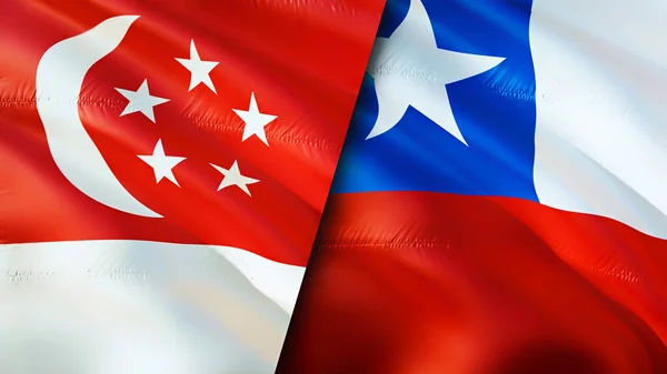 Singapore and Chile flags. 3D Waving flag design. Singapore Chile flag, picture, wallpaper. Singapore vs Chile image,3D rendering. Singapore Chile relations alliance and Trade,travel,tourism concep