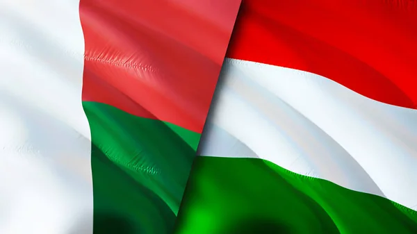 Мадагаскар Угорські Прапори Waving Flag Угорський Прапор Мадагаскару Зображення Шпалери — стокове фото