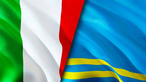 Italië Aruba Vlaggen Waving Vlag Ontwerp Italië Aruba Vlag Foto — Stockfoto