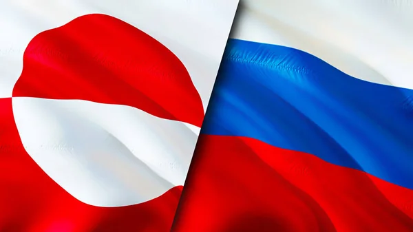 Greenland and Russia flags. 3D Waving flag design. Greenland Russia flag, picture, wallpaper. Greenland vs Russia image,3D rendering. Greenland Russia relations alliance and Trade,travel,touris