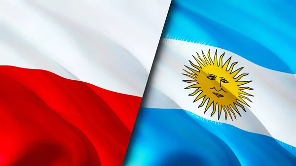 Polonya Arjantin Bayrakları Boyutlu Dalgalanan Bayrak Tasarımı Polonya Bayrağı Resim — Stok fotoğraf