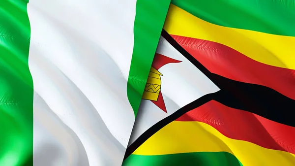 Nijerya Zimbabwe Bayrakları Boyutlu Dalgalanan Bayrak Tasarımı Nijerya Zimbabwe Bayrağı — Stok fotoğraf