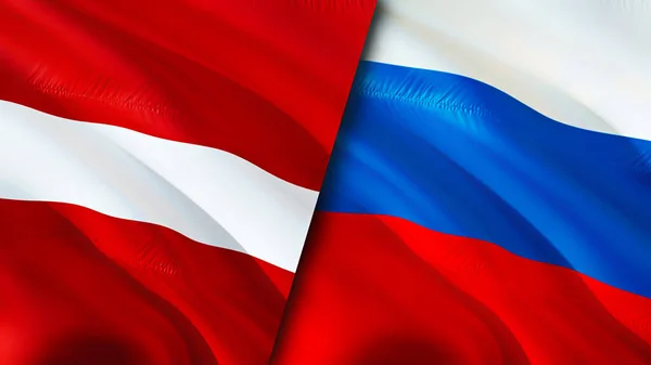 Latvia and Russia flags. 3D Waving flag design. Latvia Russia flag, picture, wallpaper. Latvia vs Russia image,3D rendering. Latvia Russia relations alliance and Trade,travel,tourism concep