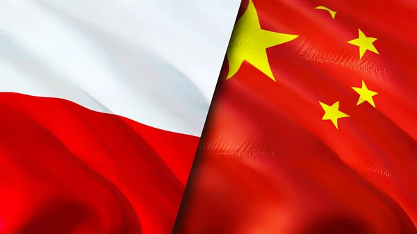 Poland and China flags. 3D Waving flag design. Poland China flag, picture, wallpaper. Poland vs China image,3D rendering. Poland China relations alliance and Trade,travel,tourism concep