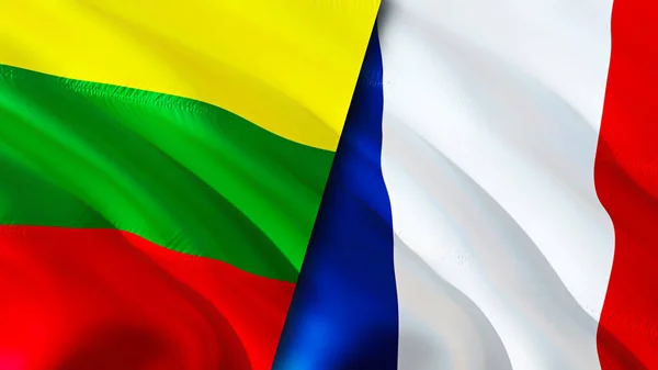 Lithuania and France flags. 3D Waving flag design. Lithuania France flag, picture, wallpaper. Lithuania vs France image,3D rendering. Lithuania France relations alliance and Trade,travel,touris