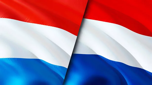 Lüksemburg Hollanda Bayrakları Boyutlu Dalgalanan Bayrak Tasarımı Lüksemburg Hollanda Bayrağı — Stok fotoğraf