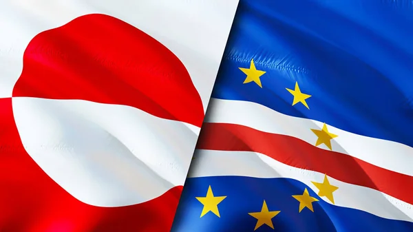 Greenland and Cape Verde flags. 3D Waving flag design. Greenland Cape Verde flag, picture, wallpaper. Greenland vs Cape Verde image,3D rendering. Greenland Cape Verde relations alliance an