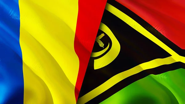 Románia Vanuatu Zászlók Integető Zászló Design Románia Vanuatu Zászló Kép — Stock Fotó