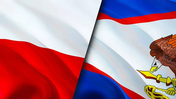 Poland and American Samoa flags. 3D Waving flag design. Poland American Samoa flag, picture, wallpaper. Poland vs American Samoa image,3D rendering. Poland American Samoa relations alliance an