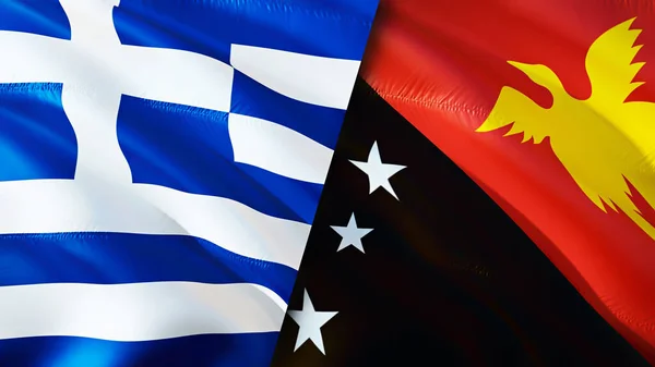 Греція Прапори Папуа Нової Гвінеї Waving Flag Греція Прапор Папуа — стокове фото