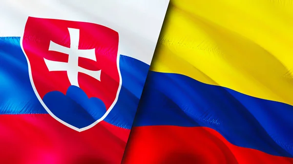 Прапори Словаччини Колумбії Waving Flag Прапор Словаччини Колумбія Фото Шпалери — стокове фото