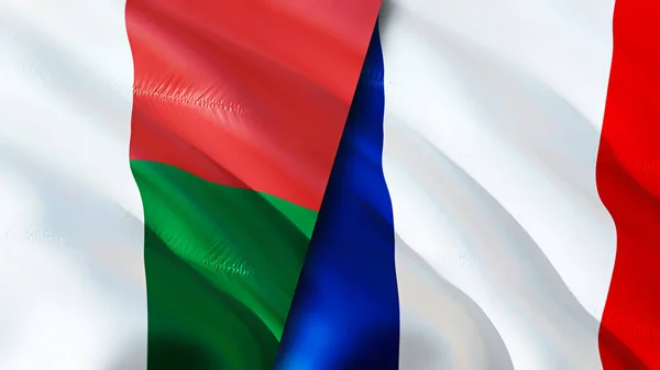 Madagascar France Flags Waving Flag Design Madagascar France Flag Picture — Stock Photo, Image