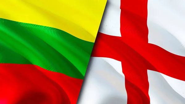 Lithuania and England flags. 3D Waving flag design. Lithuania England flag, picture, wallpaper. Lithuania vs England image,3D rendering. Lithuania England relations alliance and Trade,travel,touris