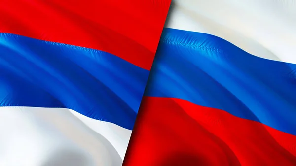 Serbia and Russia flags. 3D Waving flag design. Serbia Russia flag, picture, wallpaper. Serbia vs Russia image,3D rendering. Serbia Russia relations alliance and Trade,travel,tourism concep