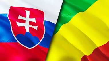 Slovakya ve Kongo bayrakları. 3 boyutlu dalgalanan bayrak tasarımı. Slovakya Kongo bayrağı, resim, duvar kağıdı. Slovakya, Kongo 'ya karşı, görüntü 3 boyutlu. Slovakya Kongo ilişkileri ittifak ve ticaret, seyahat, turizm konsepti