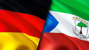 Almanya ve Ekvator Ginesi bayrakları. 3 boyutlu dalgalanan bayrak tasarımı. Almanya Ekvator Ginesi bayrağı, resim, duvar kağıdı. Almanya, Ekvator Ginesi 'ne karşı, görüntü 3D. Almanya Ekvator Ginesi İlişkisi