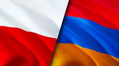 Polonya ve Ermenistan bayrakları. 3 boyutlu dalgalanan bayrak tasarımı. Polonya Ermenistan bayrağı, resim, duvar kağıdı. Polonya, Ermenistan imajına karşı, 3D görüntüleme. Polonya Ermenistan ilişkileri ittifak ve ticaret, seyahat, turizm konsepti