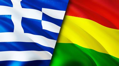 Yunanistan ve Bolivya bayrakları. 3 boyutlu dalgalanan bayrak tasarımı. Yunanistan Bolivya bayrağı, resim, duvar kağıdı. Yunanistan, Bolivya 'ya karşı, görüntü 3 boyutlu. Yunanistan Bolivya ilişkileri ittifak ve ticaret, seyahat ve turizm consepti