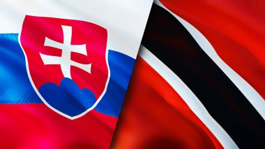 Slovakya, Trinidad ve Tobago bayrakları. 3 boyutlu dalgalanan bayrak tasarımı. Slovakya Trinidad ve Tobago bayrağı, resim, duvar kağıdı. Slovakya, Trinidad ve Tobago 'ya karşı, görüntü 3 boyutlu. Slovakya Trinidad ve Tobag