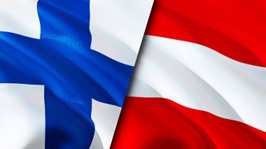 Finlandiya ve Avusturya bayrakları. 3 boyutlu dalgalanan bayrak tasarımı. Finlandiya Avusturya bayrağı, resim, duvar kağıdı. Finlandiya, Avusturya 'ya karşı imaj, 3D görüntüleme. Finlandiya Avusturya ilişkileri ittifak ve ticaret, seyahat ve turizm kavramları