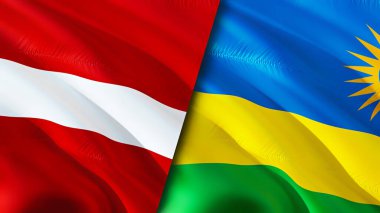 Letonya ve Ruanda bayrakları. 3 boyutlu dalgalanan bayrak tasarımı. Letonya Ruanda bayrağı, resim, duvar kağıdı. Letonya, Ruanda 'ya karşı, görüntü 3 boyutlu. Letonya Rwanda ilişkileri ittifak ve ticaret, seyahat, turizm konsepti