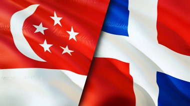 Singapur ve Dominik Cumhuriyeti bayrakları. 3 boyutlu dalgalanan bayrak tasarımı. Singapur Dominik Cumhuriyeti bayrağı, resim, duvar kağıdı. Singapur, Dominik Cumhuriyeti 'ne karşı, görüntü 3 boyutlu. Singapur Dominikli