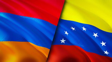 Ermenistan ve Venezuela bayrakları. 3 boyutlu dalgalanan bayrak tasarımı. Ermenistan Venezuela bayrağı, resim, duvar kağıdı. Ermenistan, Venezuela imajına karşı, 3 boyutlu canlandırma. Ermenistan Venezuela ilişkileri ittifak ve ticaret, seyahat, turnuva