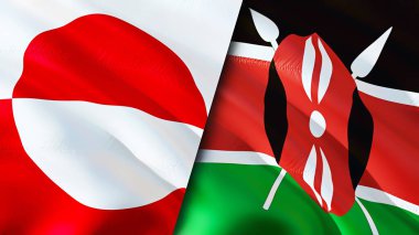 Grönland ve Kenya bayrakları. 3 boyutlu dalgalanan bayrak tasarımı. Grönland Kenya bayrağı, resim, duvar kağıdı. Grönland Kenya 'ya karşı, görüntü 3 boyutlu. Grönland Kenya ilişkileri ittifak ve ticaret, seyahat, turizm konsepti