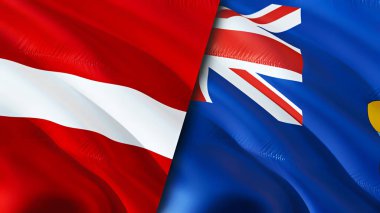 Letonya ve Saint Helena bayrakları. 3 boyutlu dalgalanan bayrak tasarımı. Letonya Saint Helena bayrağı, resim, duvar kağıdı. Letonya vs Saint Helena imajı, 3 boyutlu canlandırma. Letonya Saint Helena İlişkiler Birliği