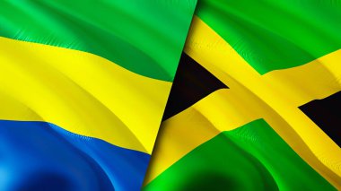 Gabon ve Jamaika bayrakları. 3 boyutlu dalgalanan bayrak tasarımı. Gabon Jamaika bayrağı, resim, duvar kağıdı. Gabon Jamaika 'ya karşı, görüntü 3 boyutlu. Gabon Jamaika ilişkileri ittifak ve ticaret, seyahat, turizm konsepti