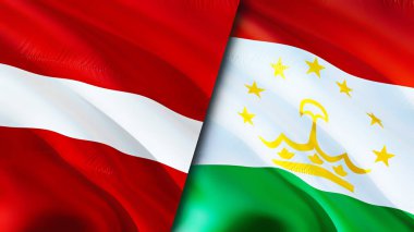 Letonya ve Tacikistan bayrakları. 3 boyutlu dalgalanan bayrak tasarımı. Letonya Tacikistan bayrağı, resim, duvar kağıdı. Letonya, Tacikistan 'a karşı, görüntü 3 boyutlu. Letonya Tacikistan ilişkileri ittifak ve ticaret, seyahat, turnuva