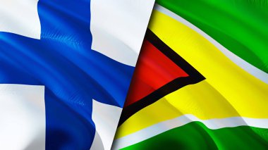 Finlandiya ve Guyana bayrakları. 3 boyutlu dalgalanan bayrak tasarımı. Finlandiya Guyana bayrağı, resim, duvar kağıdı. Finlandiya, Guyana 'ya karşı, görüntü 3 boyutlu. Finlandiya Guyana ilişkileri ittifak ve ticaret, seyahat, turizm danışmanlığı