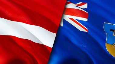 Letonya ve Montserrat bayrakları. 3 boyutlu dalgalanan bayrak tasarımı. Letonya Montserrat bayrağı, resim, duvar kağıdı. Letonya, Montserrat 'a karşı, görüntü 3 boyutlu. Letonya Montserrat ilişkileri ittifak ve ticaret, seyahat, turnuva