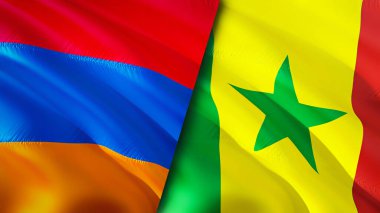 Ermenistan ve Senegal bayrakları. 3 boyutlu dalgalanan bayrak tasarımı. Ermenistan Senegal bayrağı, resim, duvar kağıdı. Ermenistan, Senegal imajına karşı, 3 boyutlu canlandırma. Ermenistan Senegal ilişkileri ittifak ve ticaret, seyahat, turizm