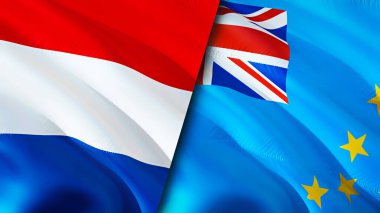 Hollanda ve Tuvalu bayrakları. 3 boyutlu dalgalanan bayrak tasarımı. Hollanda Tuvalu bayrağı, resim, duvar kağıdı. Hollanda Tuvalu 'ya karşı 3 boyutlu görüntü. Hollanda Tuvalu ilişkiler ittifakı ve