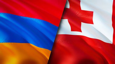 Ermenistan ve Tonga bayrakları. 3 boyutlu dalgalanan bayrak tasarımı. Ermenistan Tonga bayrağı, resim, duvar kağıdı. Ermenistan, Tonga 'ya karşı, görüntü 3 boyutlu. Ermenistan Tonga ilişkileri ittifak ve ticaret, seyahat, turizm konsepti