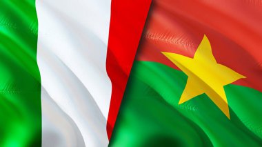 İtalya ve Burkina Faso bayrakları. 3 boyutlu dalgalanan bayrak tasarımı. İtalya Burkina Faso bayrağı, resim, duvar kağıdı. İtalya, Burkina Faso 'ya karşı, görüntü 3 boyutlu. İtalya Burkina Faso ilişkileri
