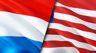 Lüksemburg ve Liberya bayrakları. 3 boyutlu dalgalanan bayrak tasarımı. Lüksemburg Liberya bayrağı, resim, duvar kağıdı. Lüksemburg, Liberya imajına karşı, 3D görüntüleme. Lüksemburg Liberya ilişkileri ittifakı