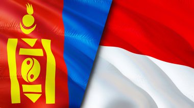 Moğolistan ve Monako bayrakları. 3 boyutlu dalgalanan bayrak tasarımı. Moğolistan Monako bayrağı, resim, duvar kağıdı. Moğolistan, Monako 'ya karşı, görüntü 3 boyutlu. Moğolistan Monako ilişkileri ittifak ve ticaret, seyahat, turizm konsepti